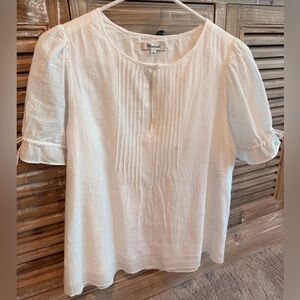 Madewell White Puff-Sleeve Embroidered Blouse (Size Small)